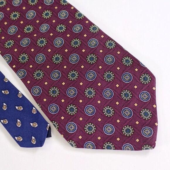 Tommy Hilfiger‎ Red Blue Two Tone Geometric Print Wide Italian Silk Tie - Picture 1 of 8